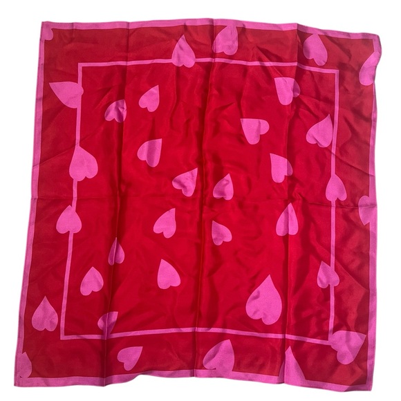 Silk Heart Print Scarf Pink Red Square Valentines Love Gift Idea New With Tags - Picture 2 of 9